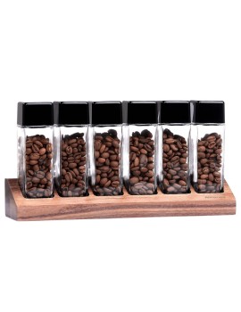 Normcore / 6 GLASS TUBES COFFEE BEAN CELLARS  WITH WALNUT STAND