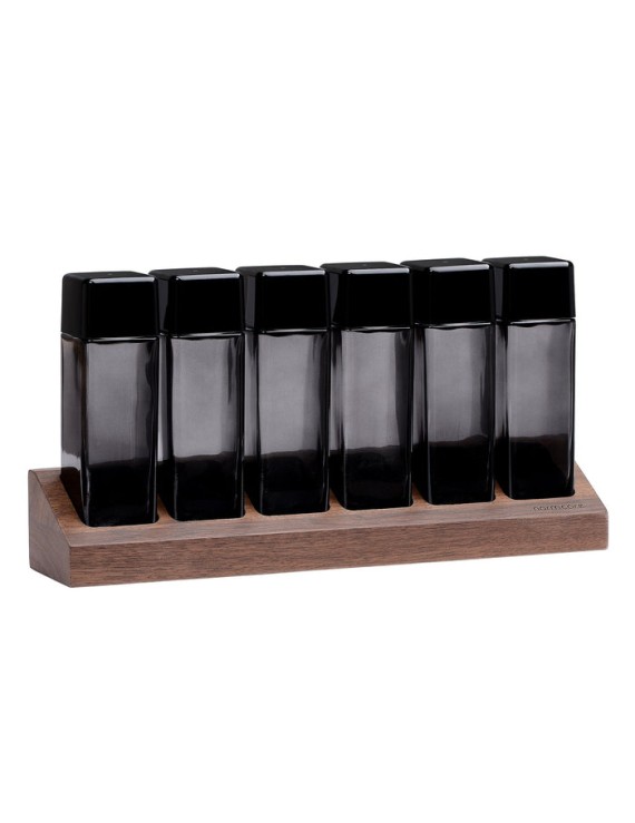 Normcore / 6 GLASS TUBES COFFEE BEAN CELLARS  WITH WALNUT STAND