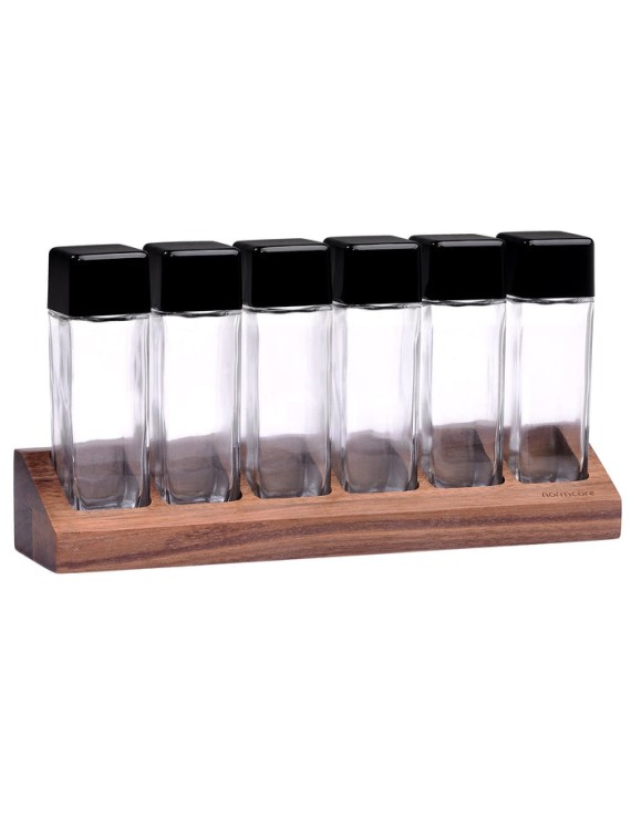 Normcore / 6 GLASS TUBES COFFEE BEAN CELLARS  WITH WALNUT STAND