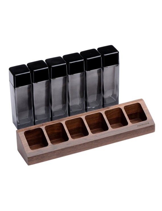 Normcore / 6 GLASS TUBES COFFEE BEAN CELLARS  WITH WALNUT STAND
