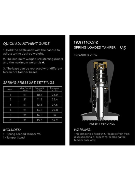 Normcore V5 Spring Loaded Tamper - Titanium Coating Base